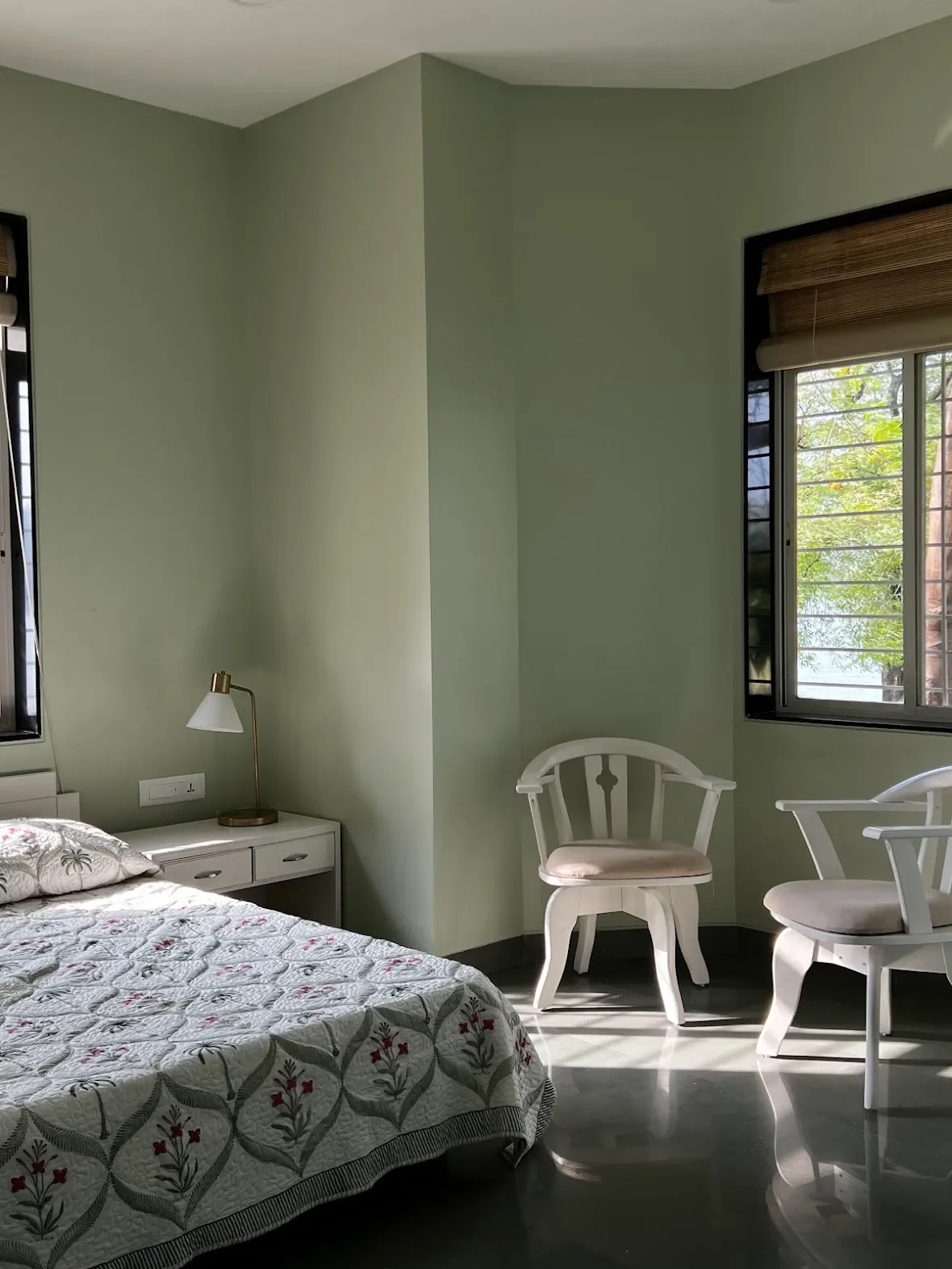 A bedroom at the Malkhed house, seen wide