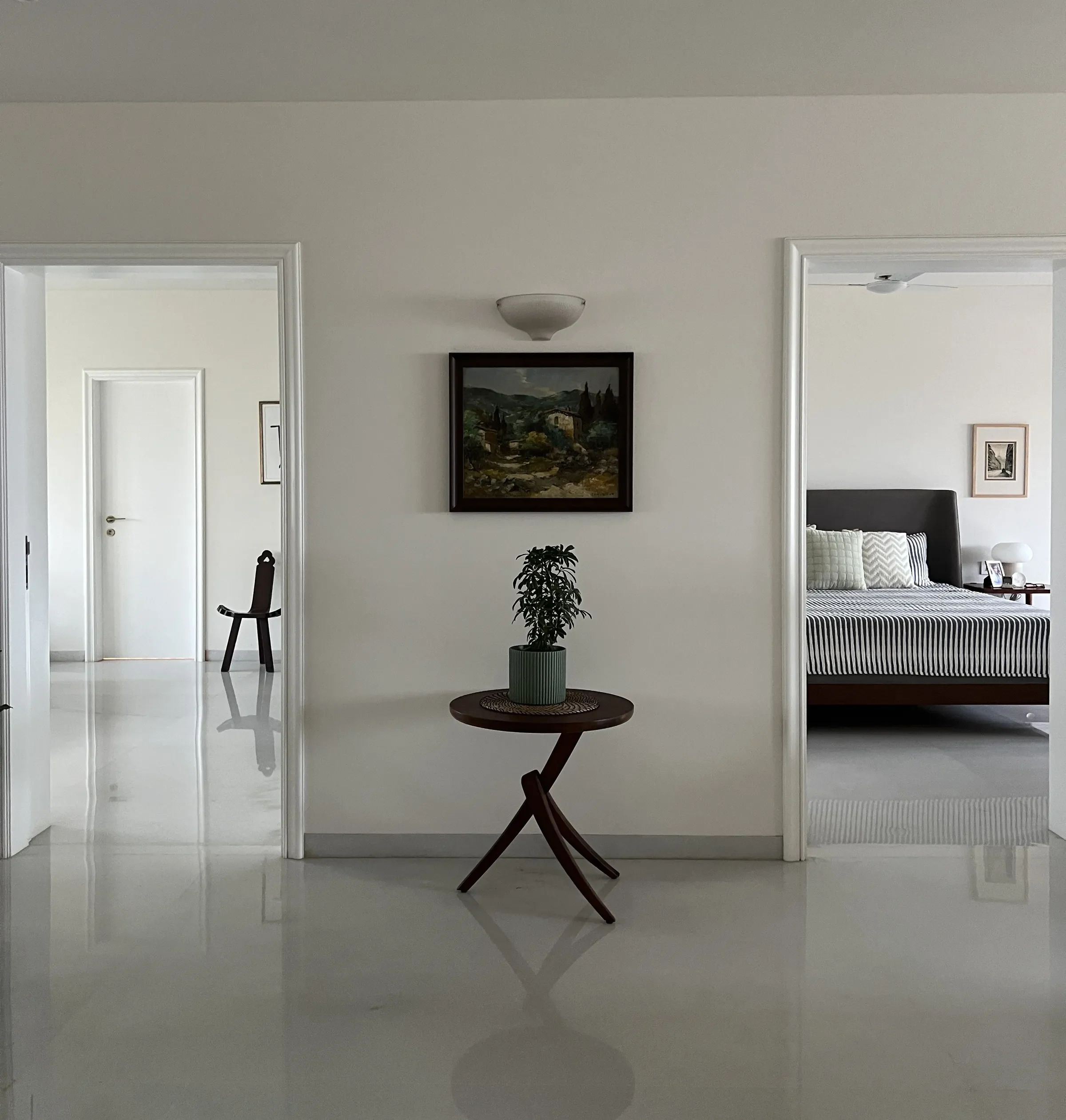 Through the hall to the bedroom at the Sterling apartment