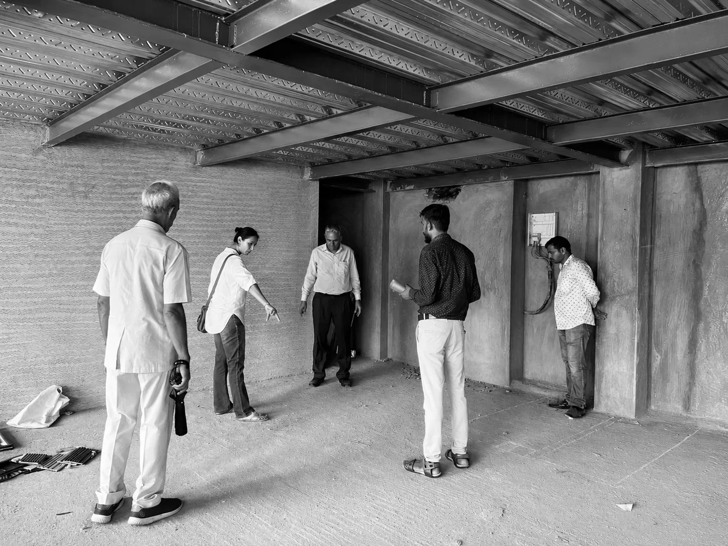 Under the steel deck, walking the shell of a project in progress